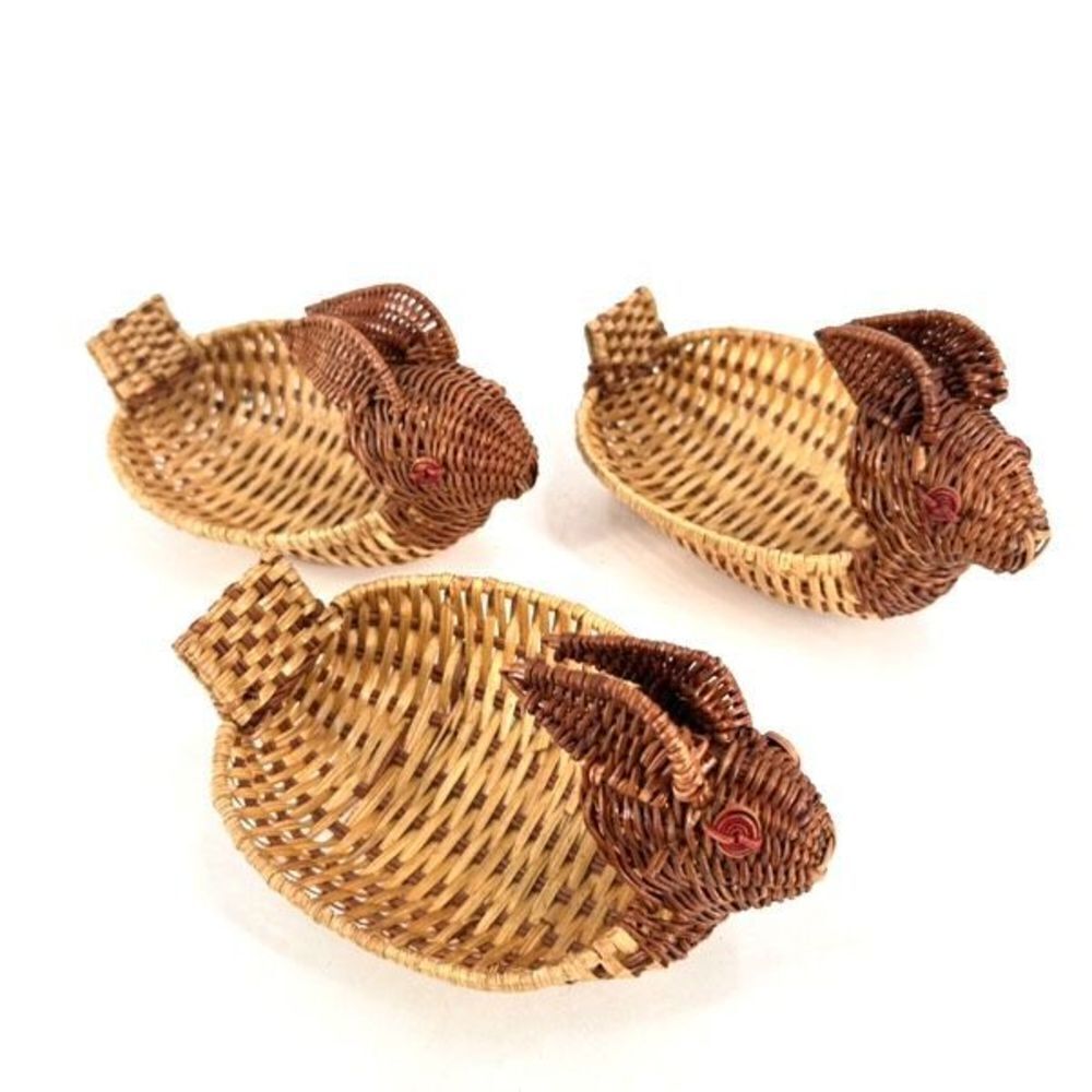 Vintage bunny rabbit miniature‎ baskets Adirondack decor planter camp